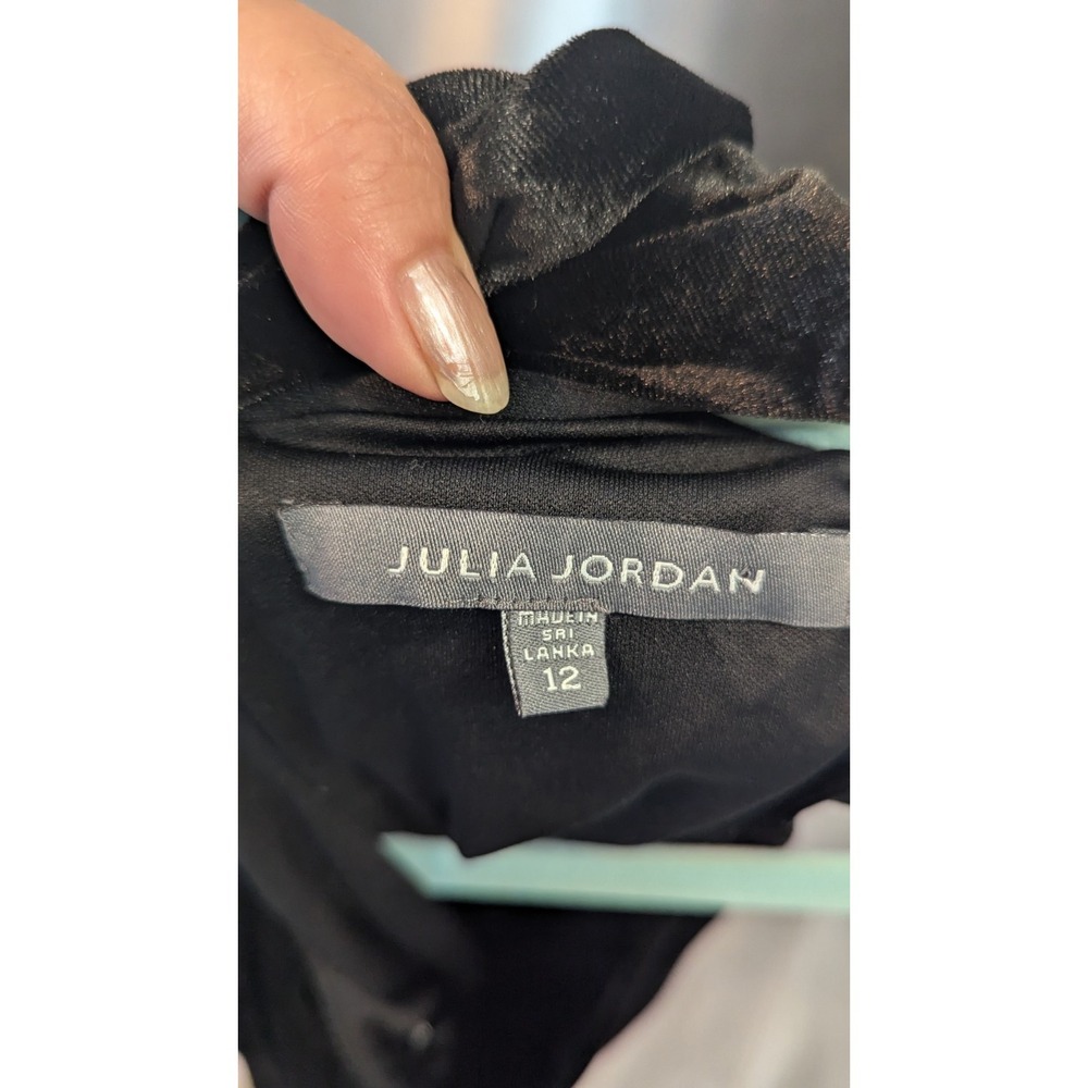 Julia Jordan 12 Black Velvet Top Mock Neck Bow Feather Trim Witchy Fairy Goth - Picture 3 of 7